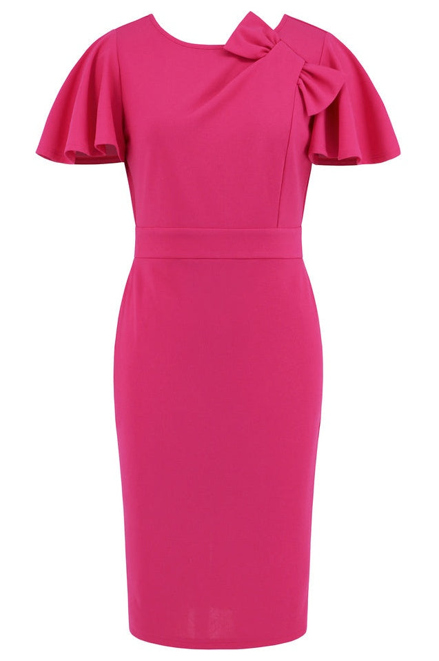 Robe Évasée à Encolure Ronde avec Manches Volantes et Fente