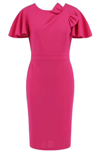 Robe Évasée à Encolure Ronde avec Manches Volantes et Fente