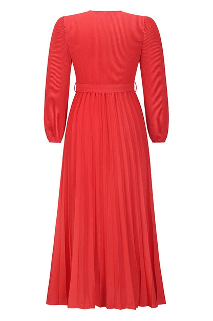 Robe Plissée Évasée à Col en V