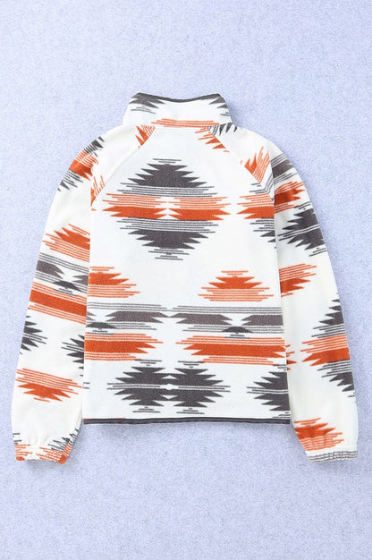 Veste en Fleece à Boutons-pression et Motif Aztèque