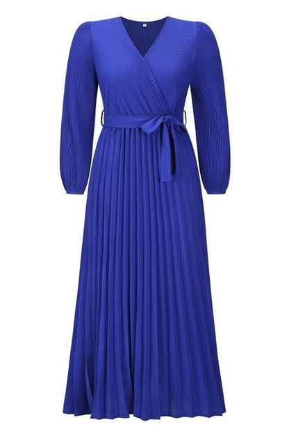 Robe Plissée Évasée à Col en V