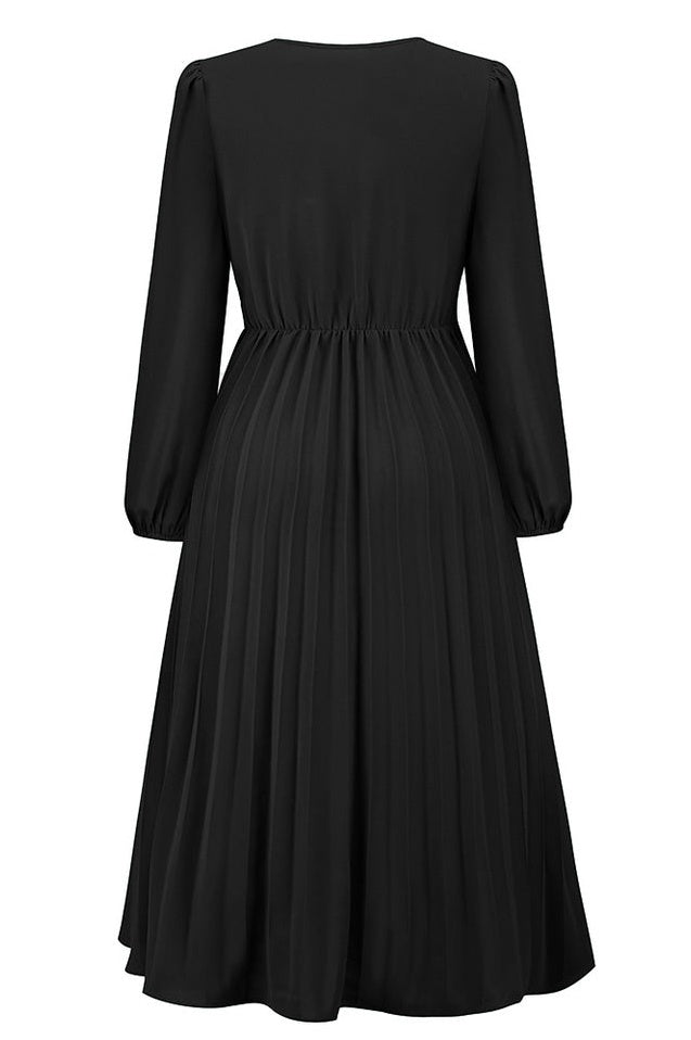 Robe V à Col en V avec Ceinture Plissée