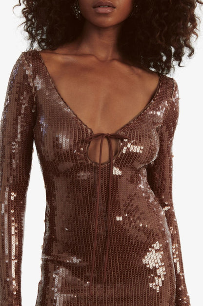 Robe Mini à Manches Longues en Sequins Aoibhe