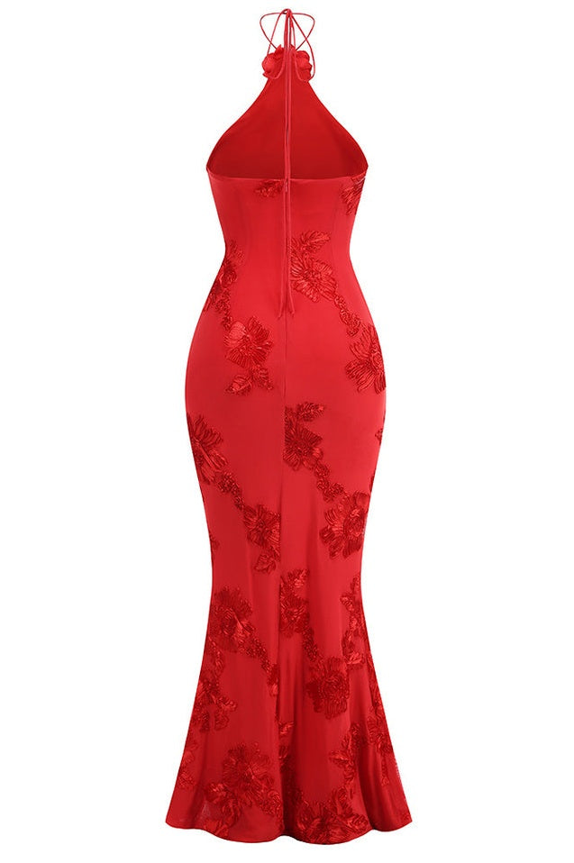 Robe Brodée 3D à Décolleté Halter
