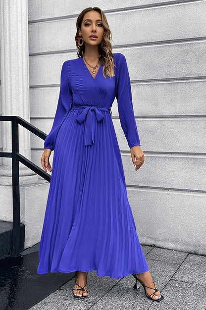Robe Plissée Évasée à Col en V