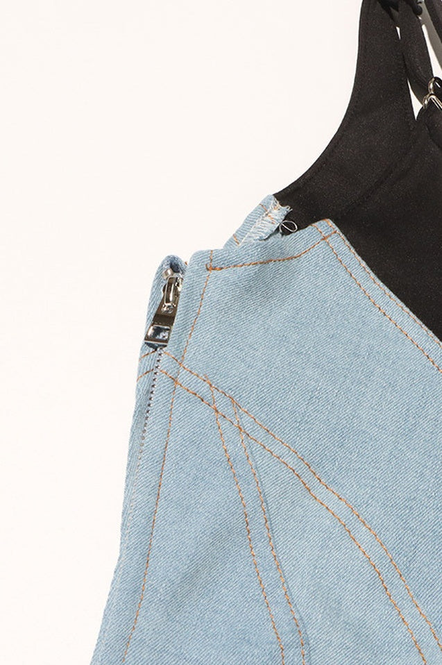 Robe en Denim Bi-Matériaux à Spirale