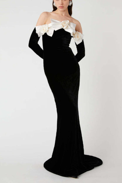 Robe en Velours Duchesse à Bows, Épaules Nues - Révier Paris