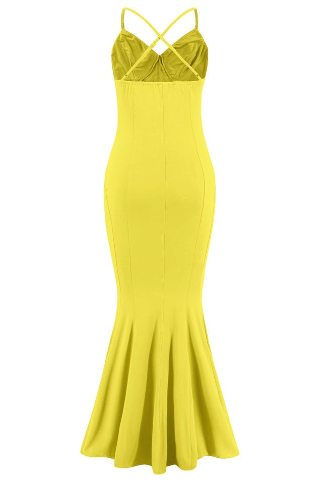 Robe de Soirée Brodée à Bretelles Croisées et Coupe Sirène