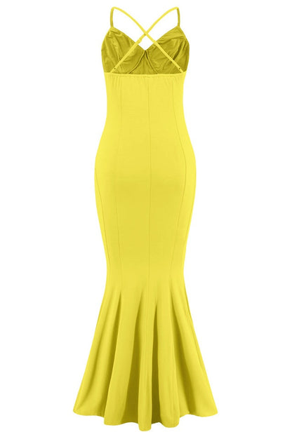 Robe de Soirée Brodée à Bretelles Croisées et Coupe Sirène
