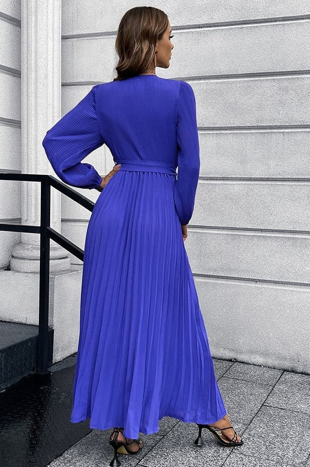 Robe Plissée Évasée à Col en V