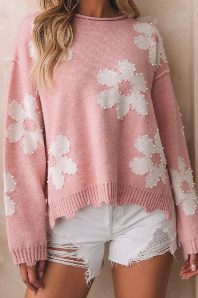 Gilet Brodé Cœur Pêche avec Perles