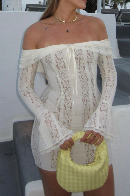 Robe Mini en Dentelle Crème Vintage Parisienne