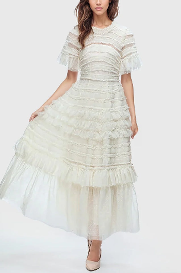 Robe Midi Évasée à Manches Flottantes et Superposée Harper