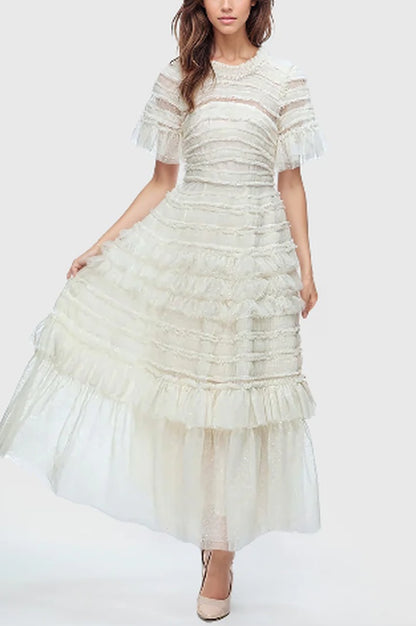 Robe Midi Évasée à Manches Flottantes et Superposée Harper