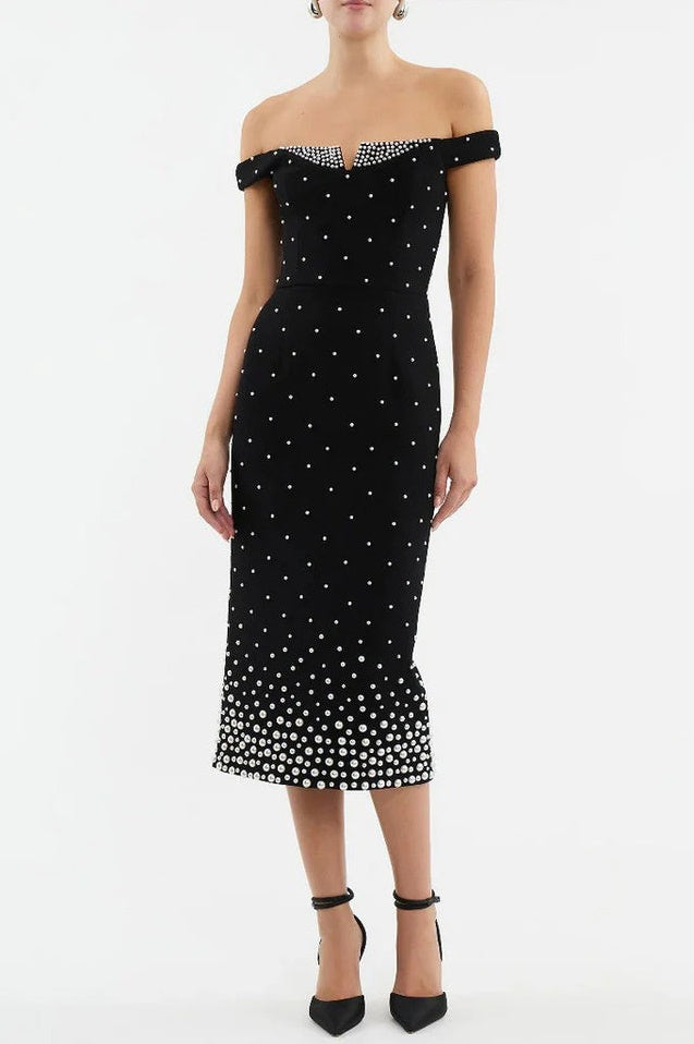 Robe Midi Brodée à Pois Perlés - Révier Paris
