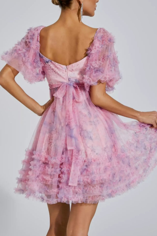 Robe Mini à Manches Bouffantes Raquel