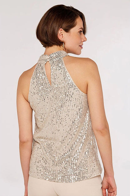 Top Halter Brodé de Sequins Abricot