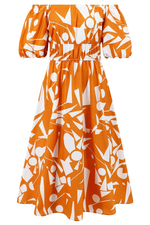 Robe Brodée à Manches Ballon Décolletée