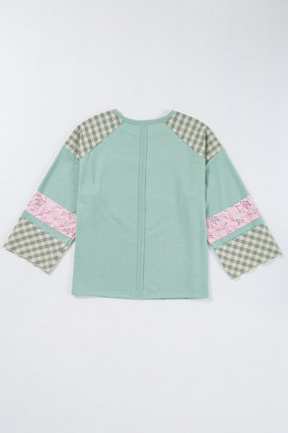 Haut à Manches Longues en Patchwork Floral en Forme de Coeur