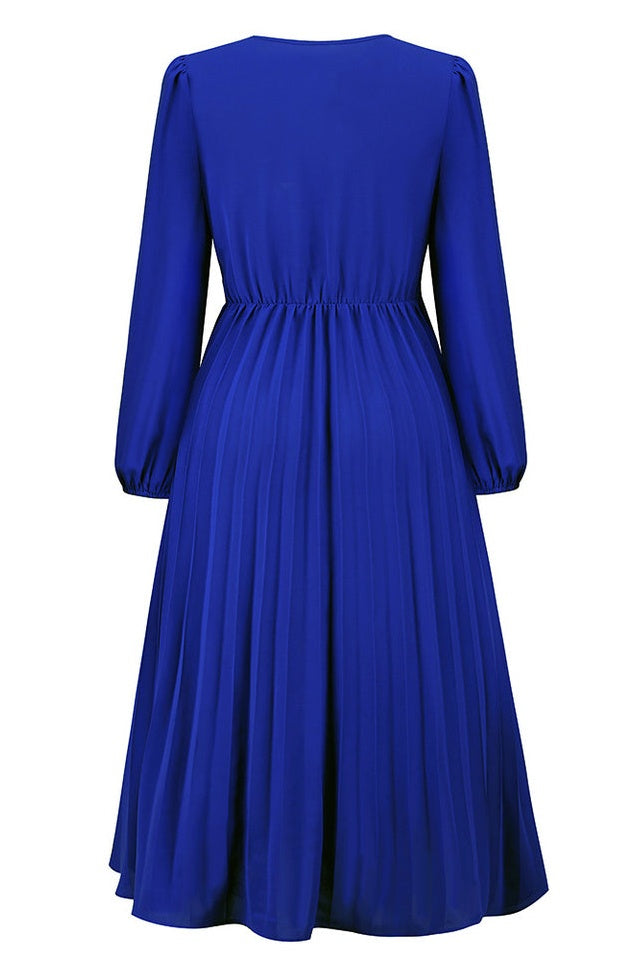 Robe V à Col en V avec Ceinture Plissée
