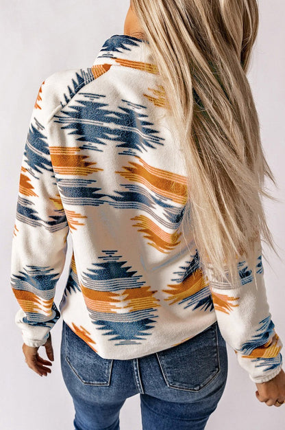 Veste en Fleece à Boutons-pression et Motif Aztèque