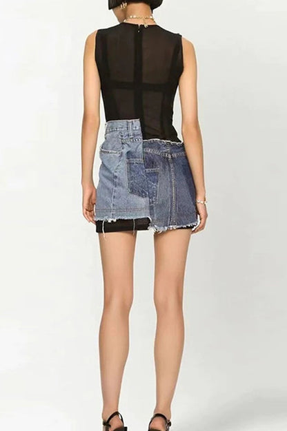 Robe Mince en Jean Patchwork et Jersey