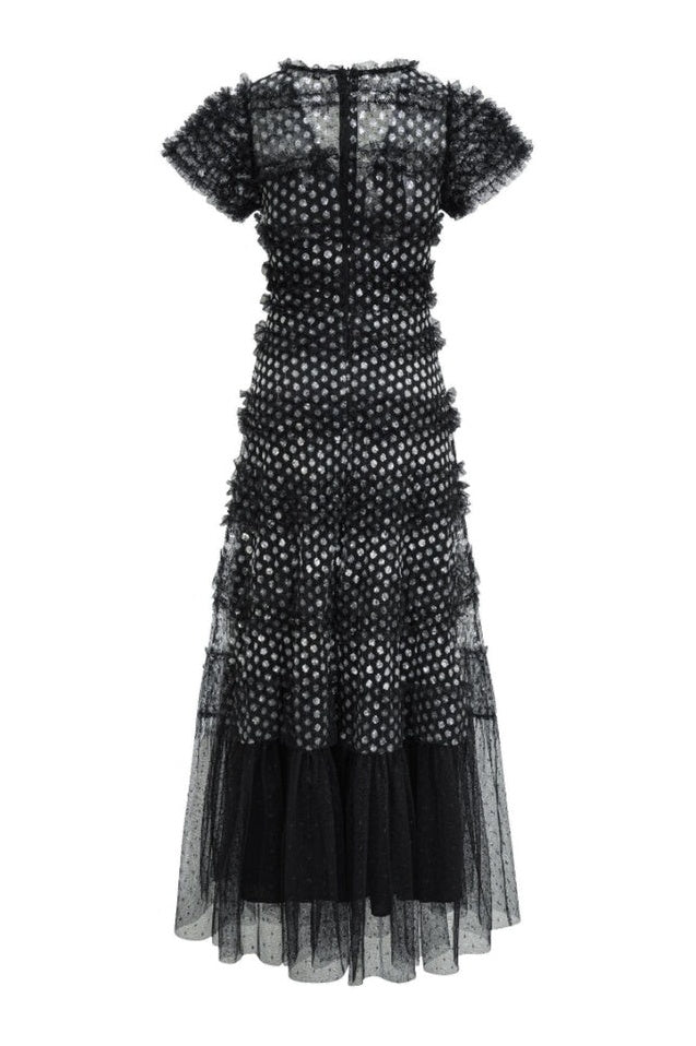 Robe Maxi en Tulle à Volants Superposés et Paillettes