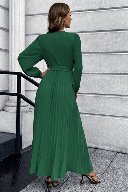 Robe Plissée Évasée à Col en V