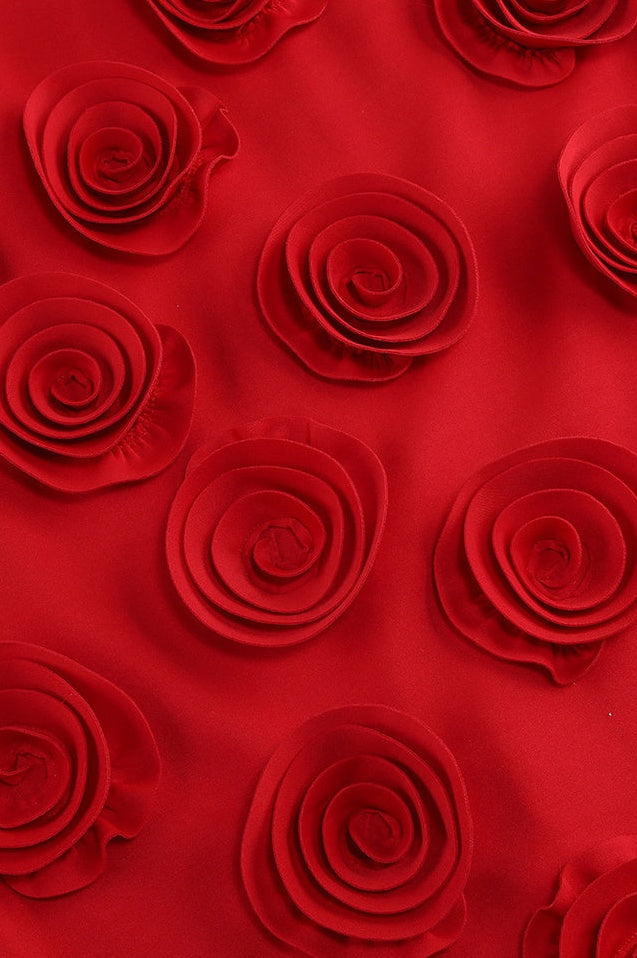 Robe Mini Évasée Rouge Appliquée