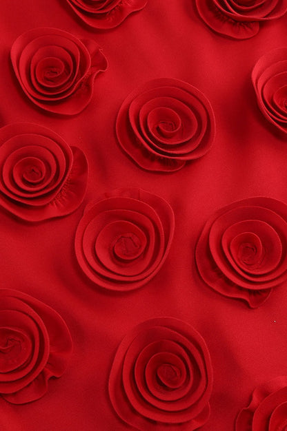 Robe Mini Évasée Rouge Appliquée
