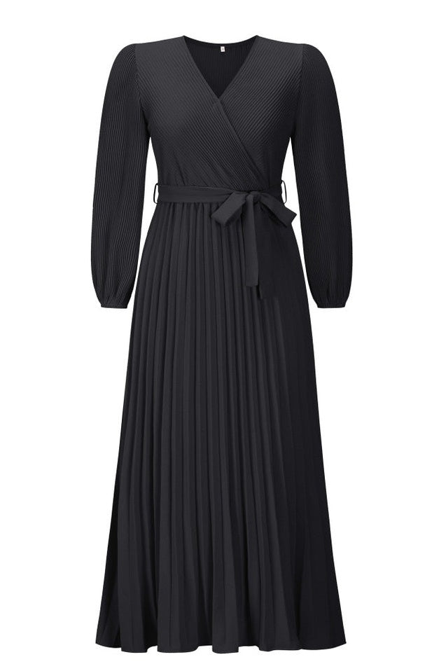 Robe Plissée Évasée à Col en V