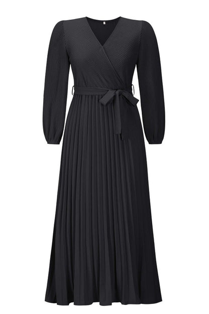 Robe Plissée Évasée à Col en V