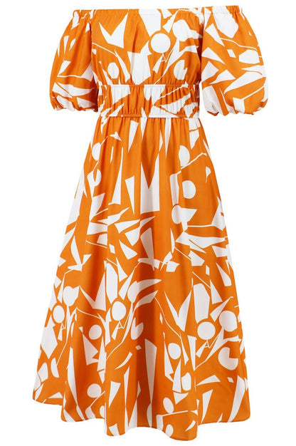 Robe Brodée à Manches Ballon Décolletée
