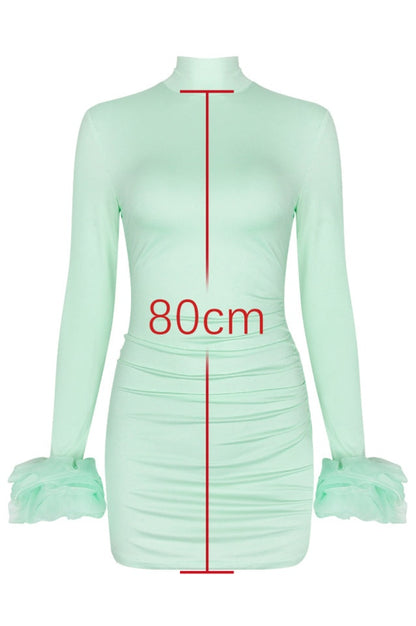 Robe Mini à Volants et Manches Évasées Camilla Pistache