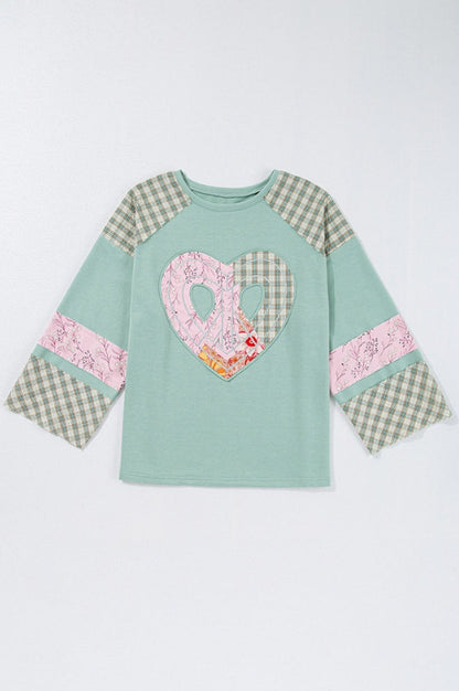 Haut à Manches Longues en Patchwork Floral en Forme de Coeur