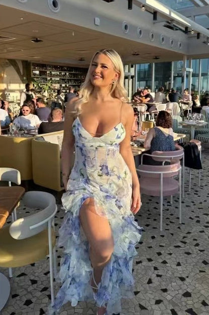 Robe Midi Imprimée Florale à Volants NOÉMIE