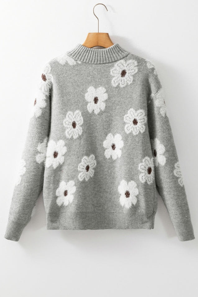 Pull Mi-zipper à Motif Floral