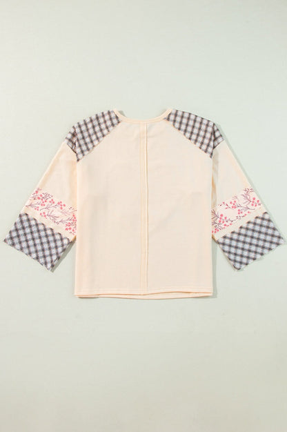 Haut à Manches Longues en Patchwork Floral en Forme de Coeur