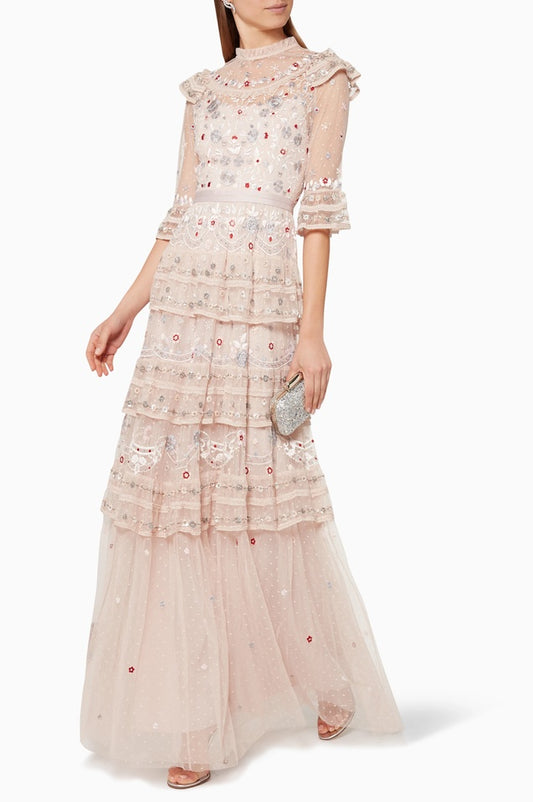 Robe Vintage Brodée Margot en Rose - Révier Paris