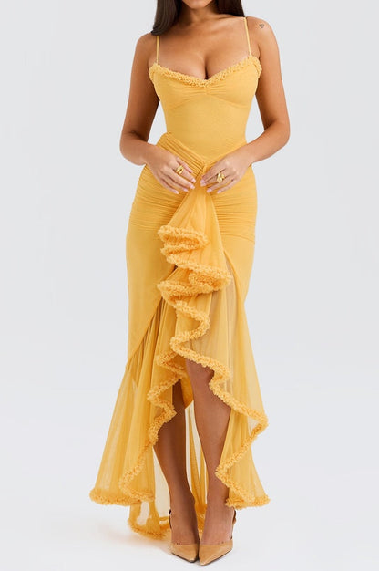 Robe Évasée à Volants en Abricot - Révier Paris