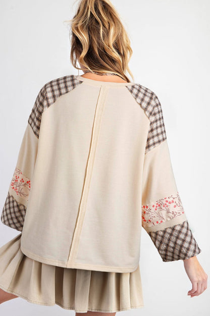 Haut à Manches Longues en Patchwork Floral en Forme de Coeur