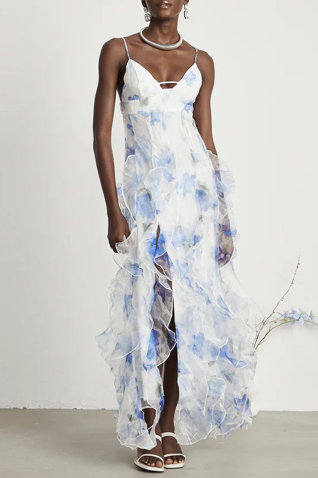 Robe Midi Imprimée Florale à Volants NOÉMIE - Révier Paris