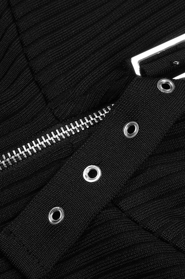 Robe Tricotée à Col Bouffant et Détails Zippés