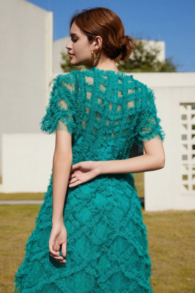 Robe Maximaliste à Volants en Tulle Taille Haute Opulente