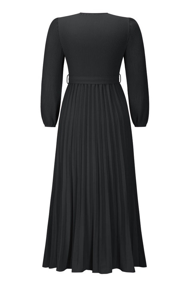 Robe Plissée Évasée à Col en V