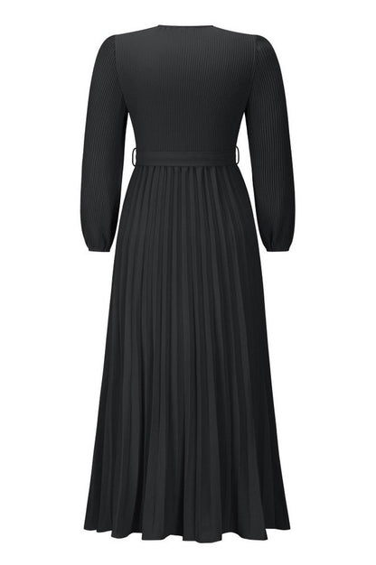 Robe Plissée Évasée à Col en V