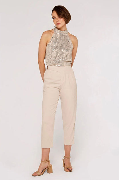 Top Halter Brodé de Sequins Abricot