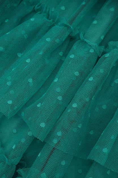 Robe de Cérémonie Évasée à Volants Décolleté Bardot