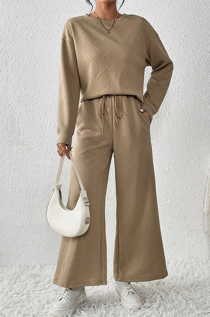 Ensemble Texturé à Manches Longues et Pantalon