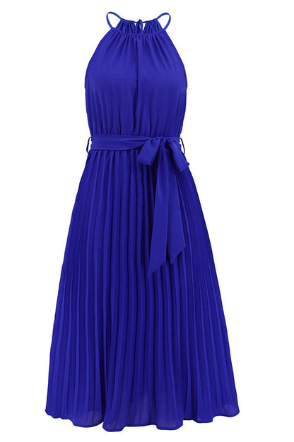 Robe Midi Évasée à Bretelles Spaghetti et Taille Cintrée Plissée